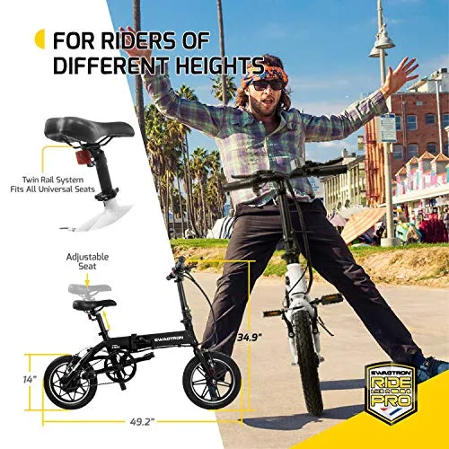 SWAGTRON Aluminum Folding Electric Bike for Kids (Black, 14 Inches Wheels With Frame Size)