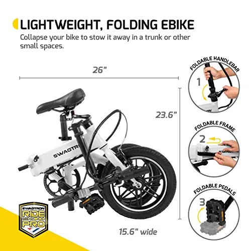 SWAGTRON Aluminum Folding Electric Bike for Kids (Black, 14 Inches Wheels With Frame Size)