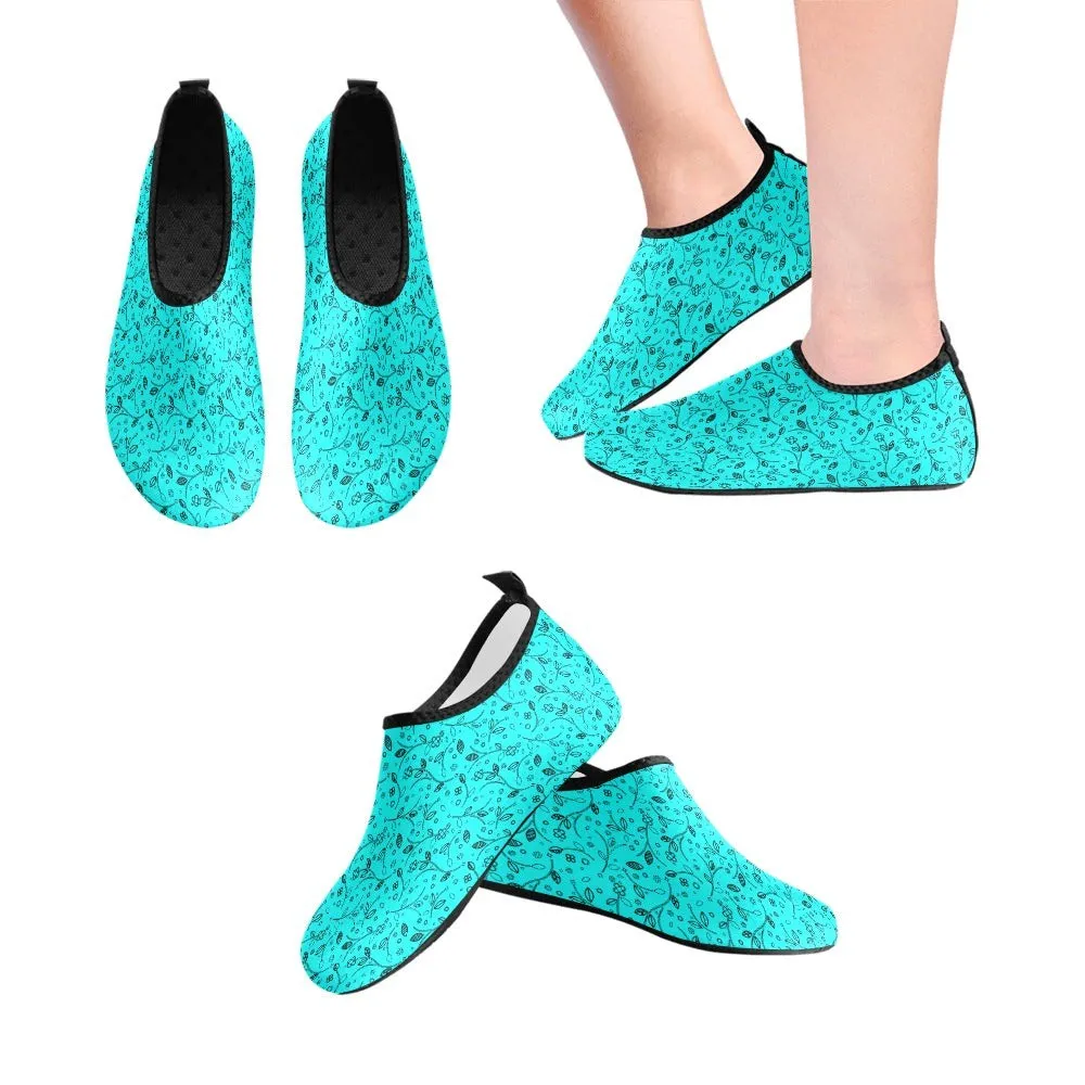Teal Floral Women's Barefoot Aqua Shoes
