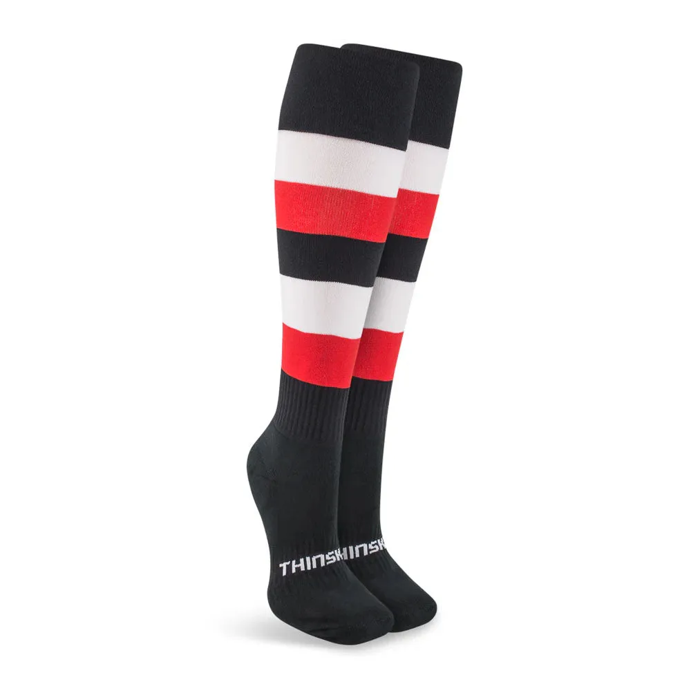 ThinSkins Football Socks - Black with Red & White Hoops