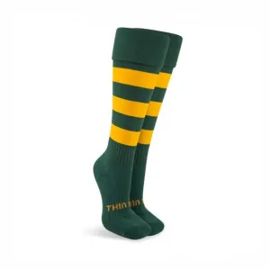 ThinSkins Short Football Socks - Bottle Green - Gold Hoop