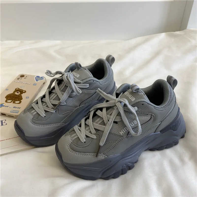 ULZZANG BLACK/WHITE/GREY PLATFORM SNEAKERS UB2530