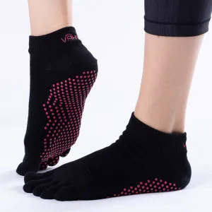 Vaken Grip Socks Full Toe-1 Pair/Pack - Black Dot Pink