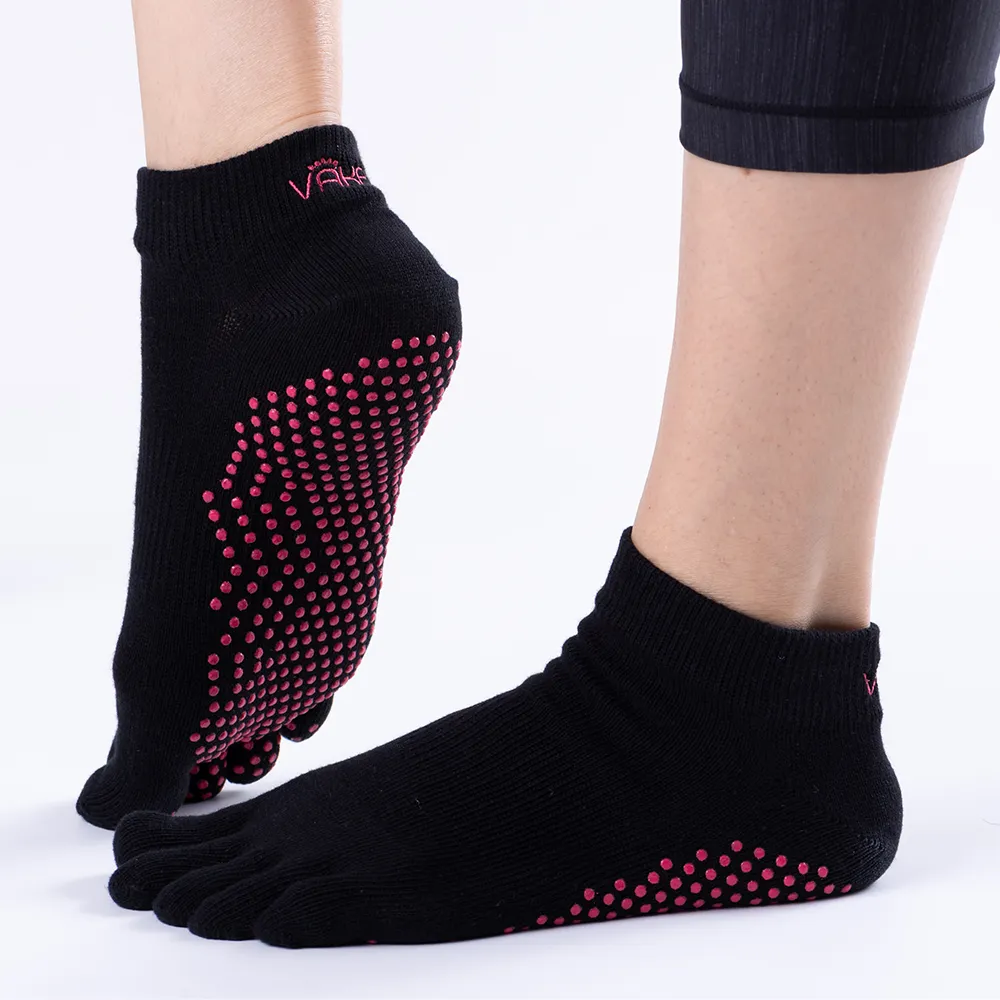 Vaken Grip Socks Full Toe-1 Pair/Pack - Black Dot Pink