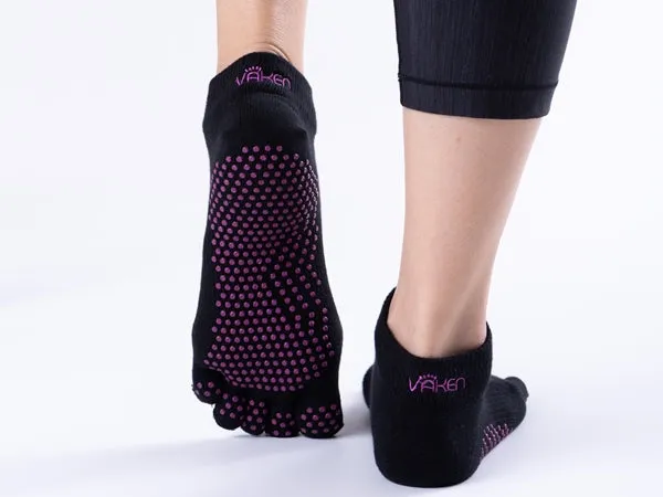 Vaken Grip Socks Full Toe-1 Pair/Pack - Black Dot Purple