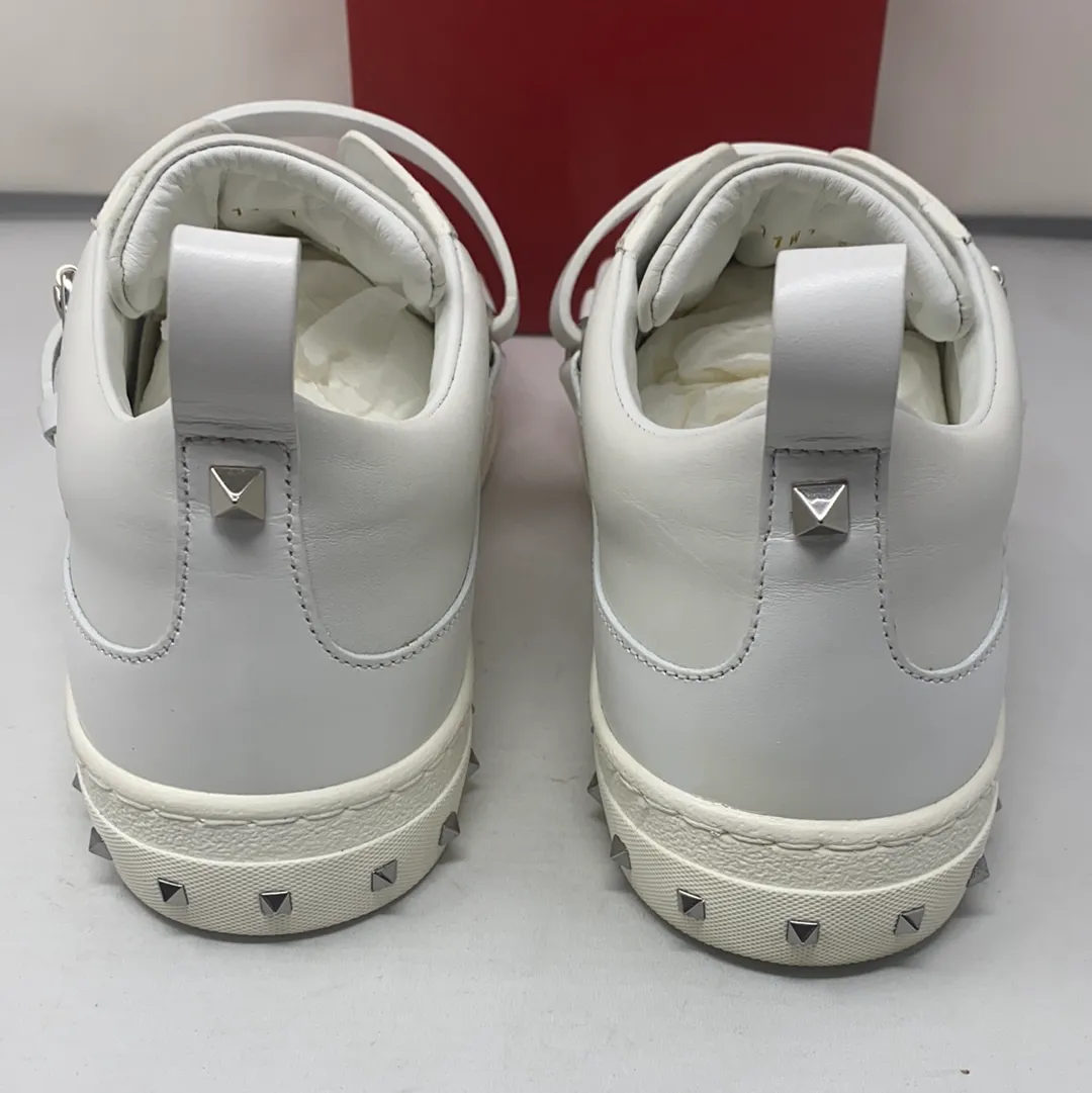 Valentino White Leather Buckle Strap Rockstud Sneaker