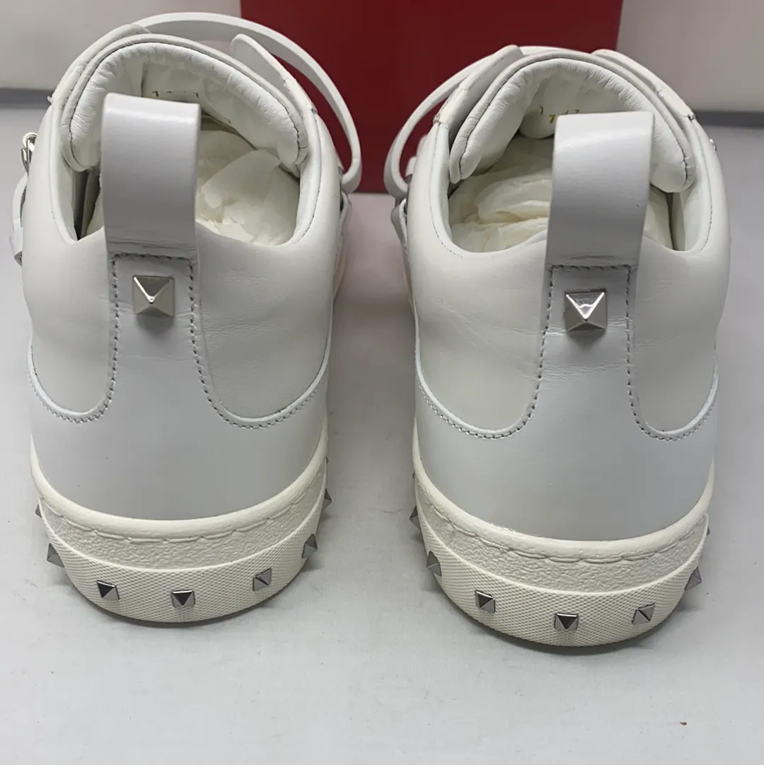Valentino White Leather Buckle Strap Rockstud Sneaker