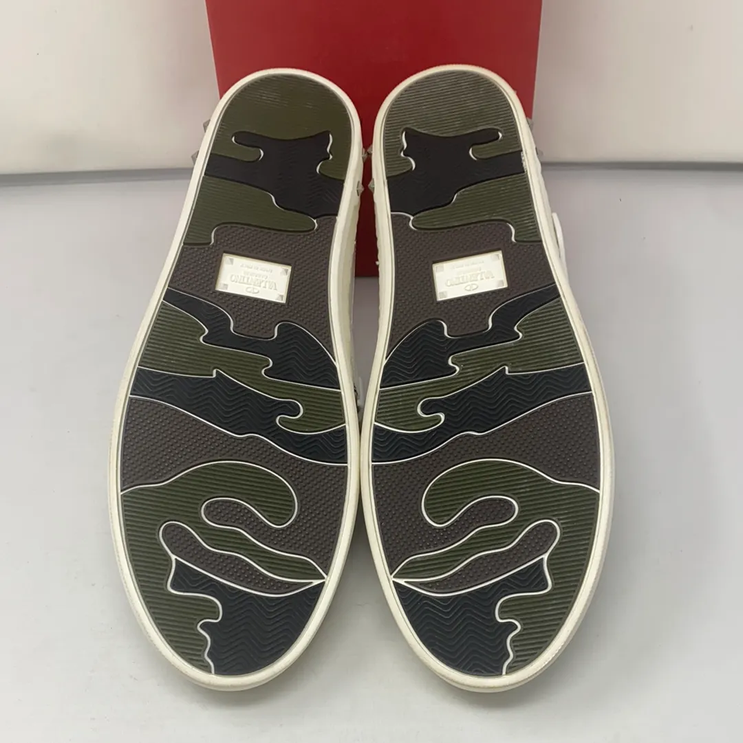 Valentino White Leather Buckle Strap Rockstud Sneaker