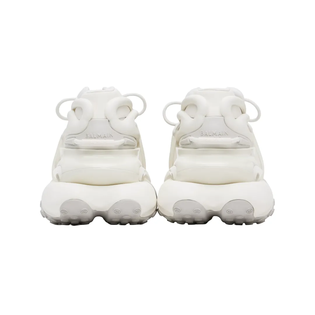 WHITE BALMAIN NEOPRENE AND LEATHER UNICORN LOW TOP SNEAKERS