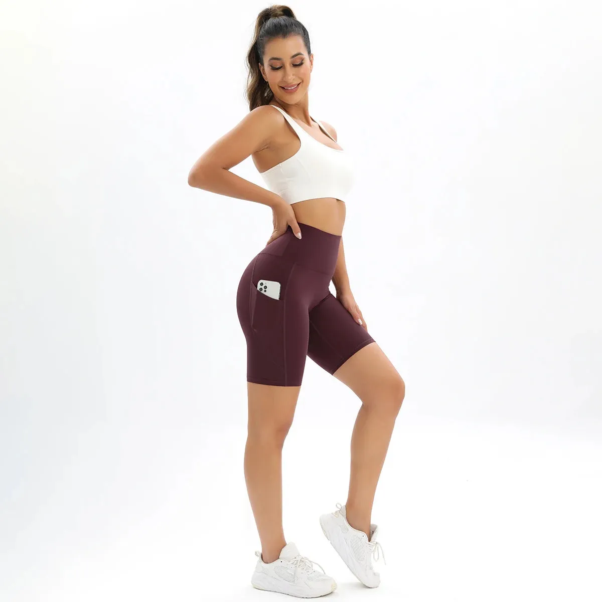 Women's High Waist Yoga Shorts with Pockets