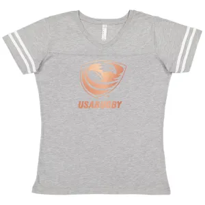 Women's USA Rugby Bronze V-Neck Football T-Shirt