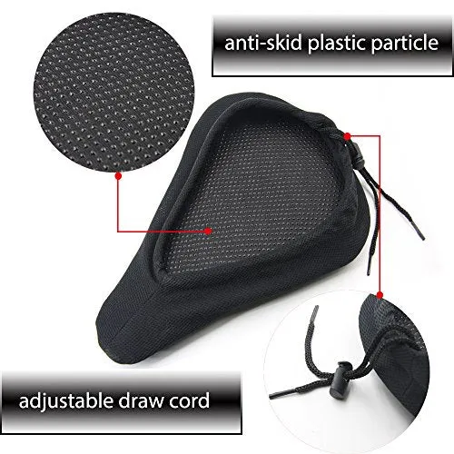 WOTOW Gel Bike Seat Cover Cushion, Comfortable Silica & Foam Padded Bicycle Saddle Cushion Spin Exercise Bikes, Road Mountain Bikes, Outdoor Cycling Water & Dust Resistant Cover