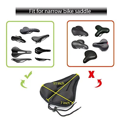 WOTOW Gel Bike Seat Cover Cushion, Comfortable Silica & Foam Padded Bicycle Saddle Cushion Spin Exercise Bikes, Road Mountain Bikes, Outdoor Cycling Water & Dust Resistant Cover