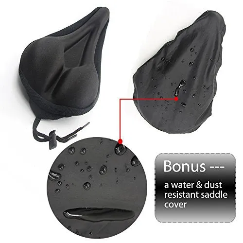 WOTOW Gel Bike Seat Cover Cushion, Comfortable Silica & Foam Padded Bicycle Saddle Cushion Spin Exercise Bikes, Road Mountain Bikes, Outdoor Cycling Water & Dust Resistant Cover