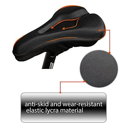 WOTOW Gel Bike Seat Cover Cushion, Comfortable Silica & Foam Padded Bicycle Saddle Cushion Spin Exercise Bikes, Road Mountain Bikes, Outdoor Cycling Water & Dust Resistant Cover