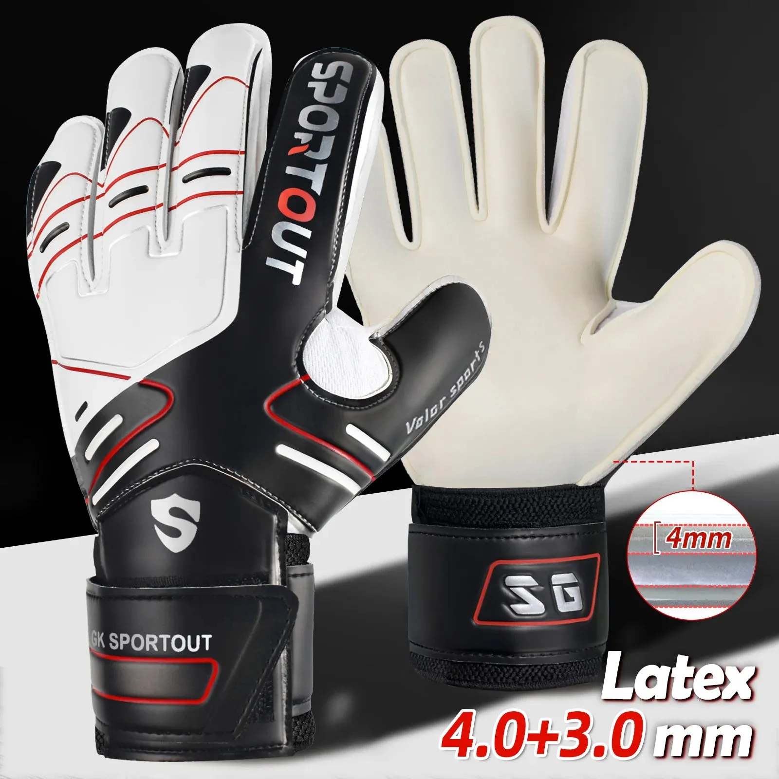Youth & Adult Goalie Goalkeeper Gloves, 4mm Latex with Fingersaver