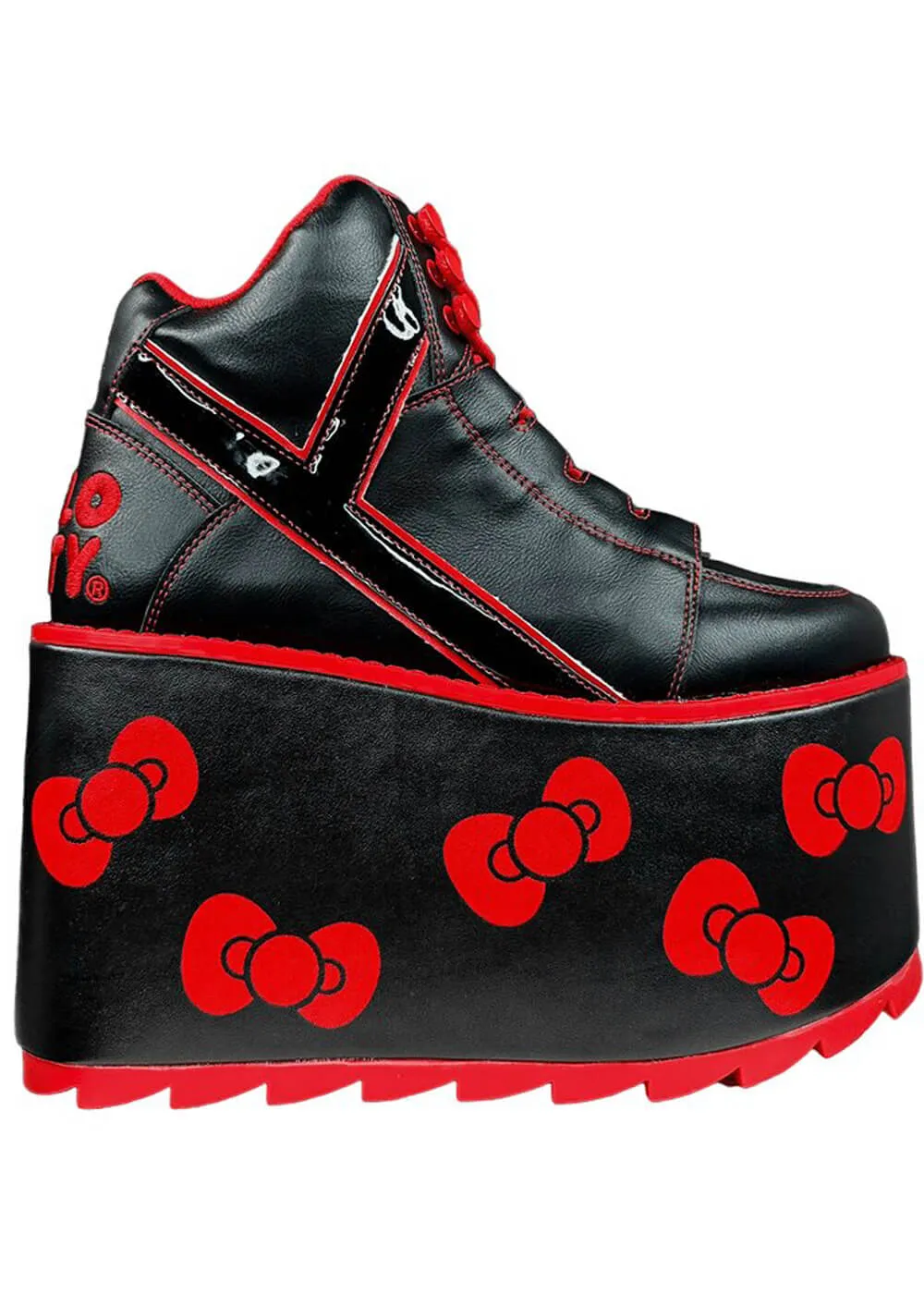 YRU Shoes x Hello Kitty Qozmo Bow Platform Shoes Black Red